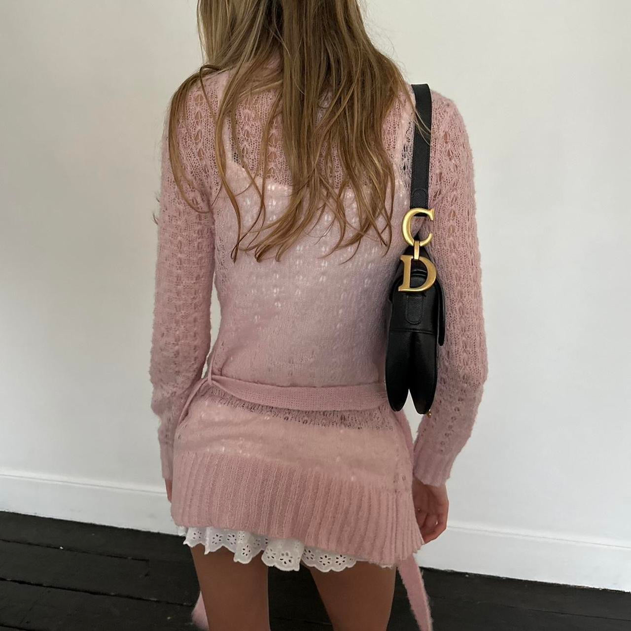 Vintage 90’s pink crochet wrap cardigan
