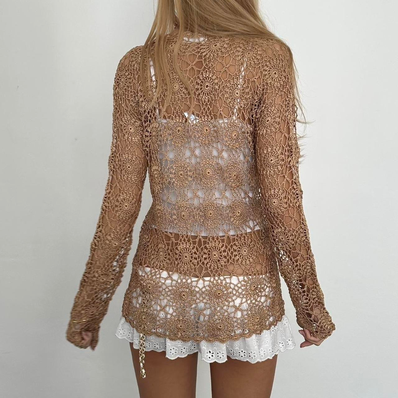 Vintage 90’s beige crochet cardigan top