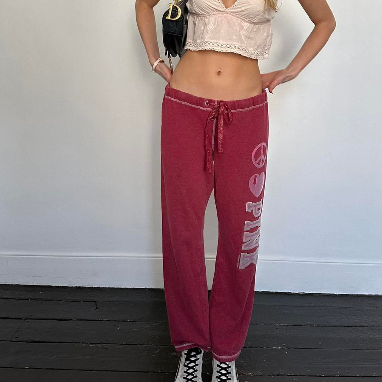 Vintage 2000’s Victoria’s Secret dark pink peace sweatpants