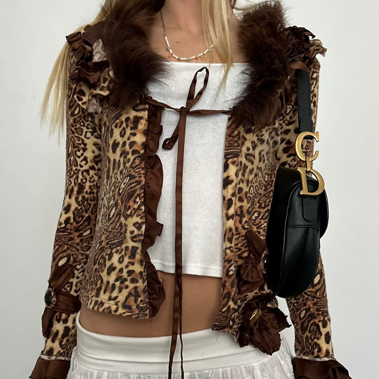 Vintage 90’s leopard print tie up cardigan