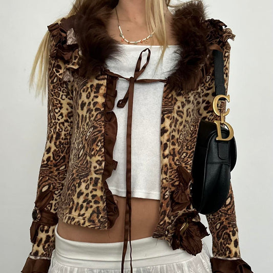 Vintage 90’s leopard print tie up cardigan