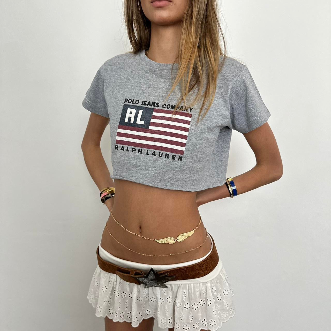 Vintage Ralph Lauren flag grey baby tee šš