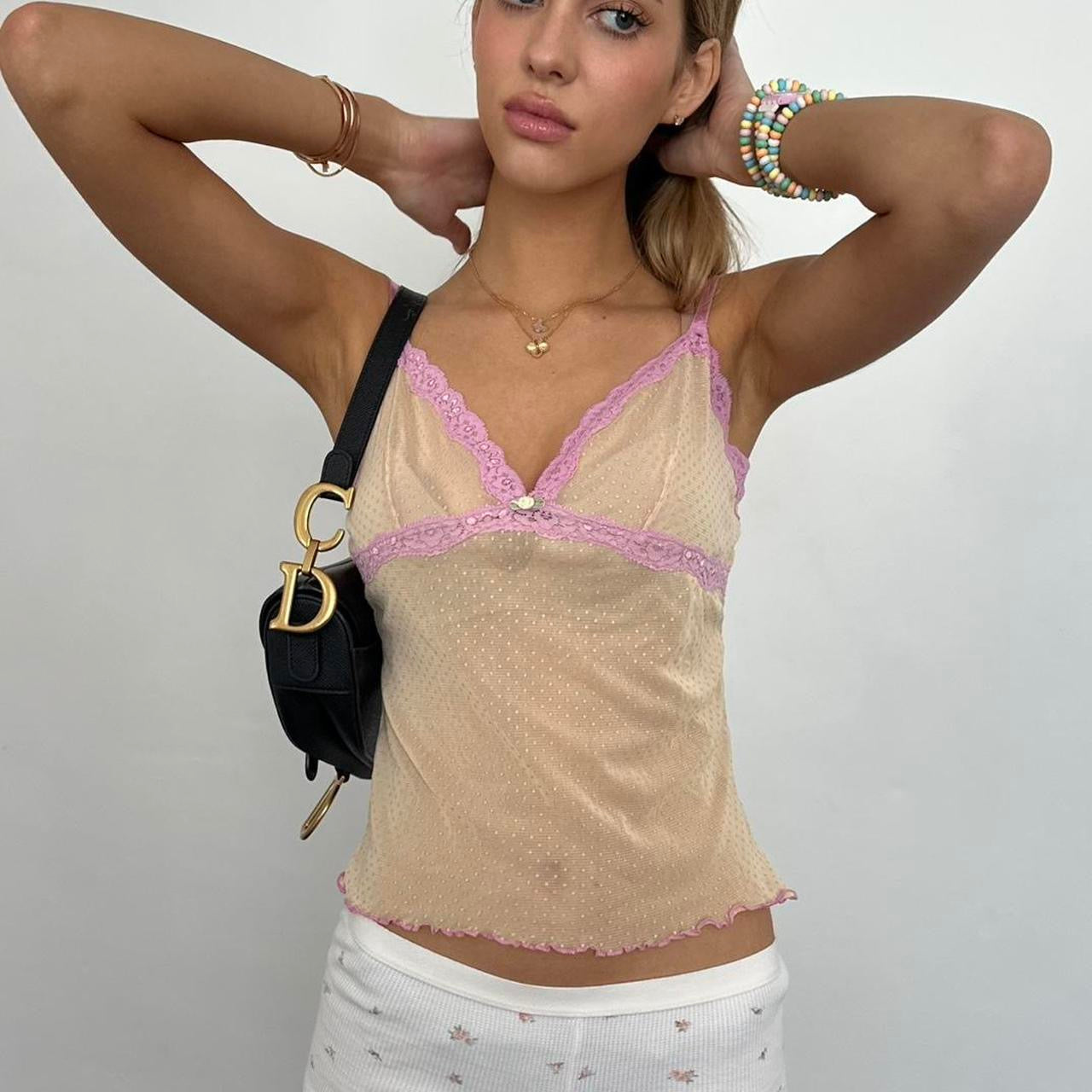 Vintage 90’s yellow & pink lace cami top