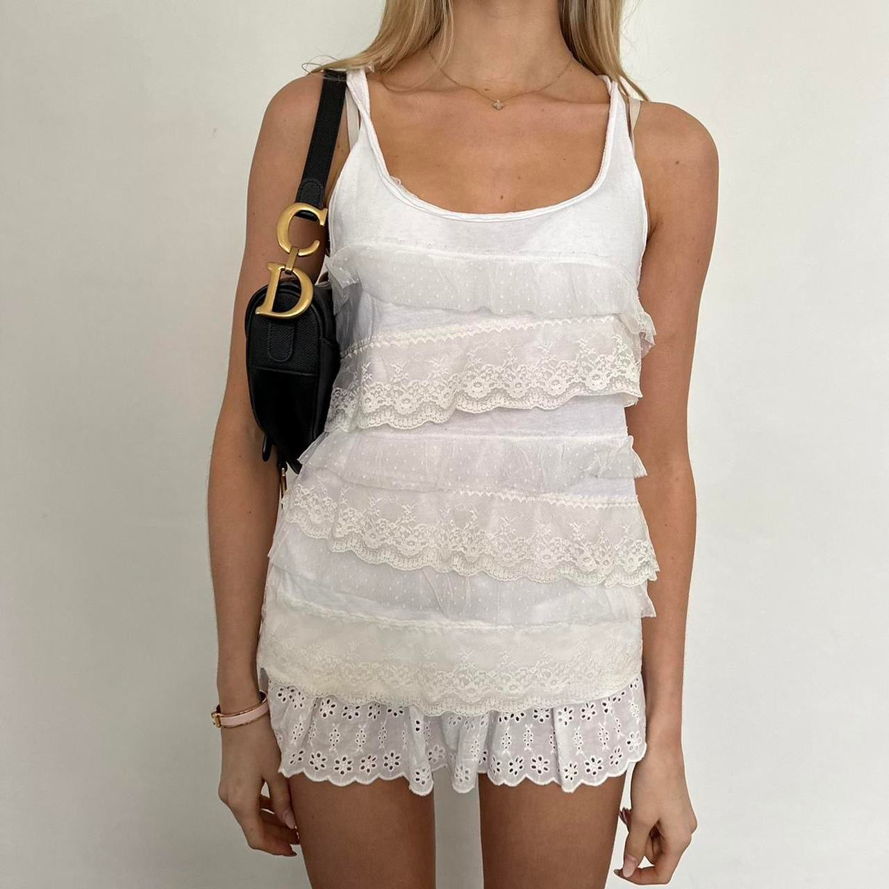 Vintage 2000s white lace ruffle cami top