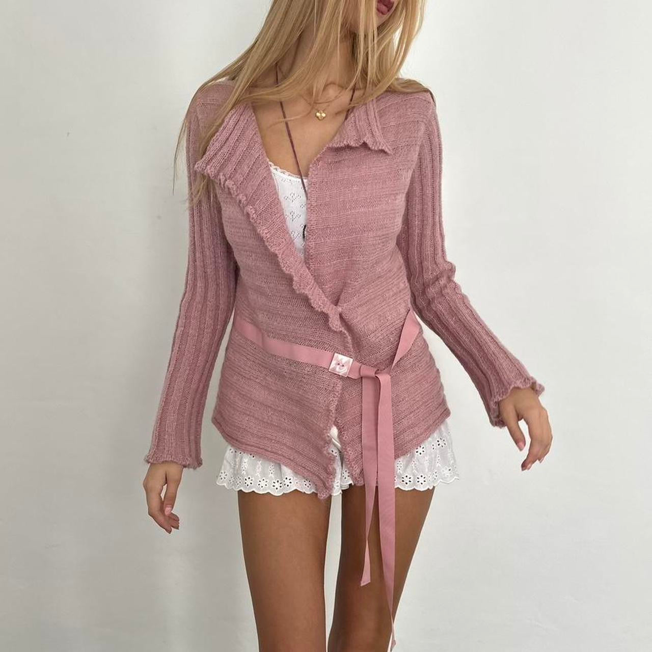 Vintage pink knit wrap cardigan