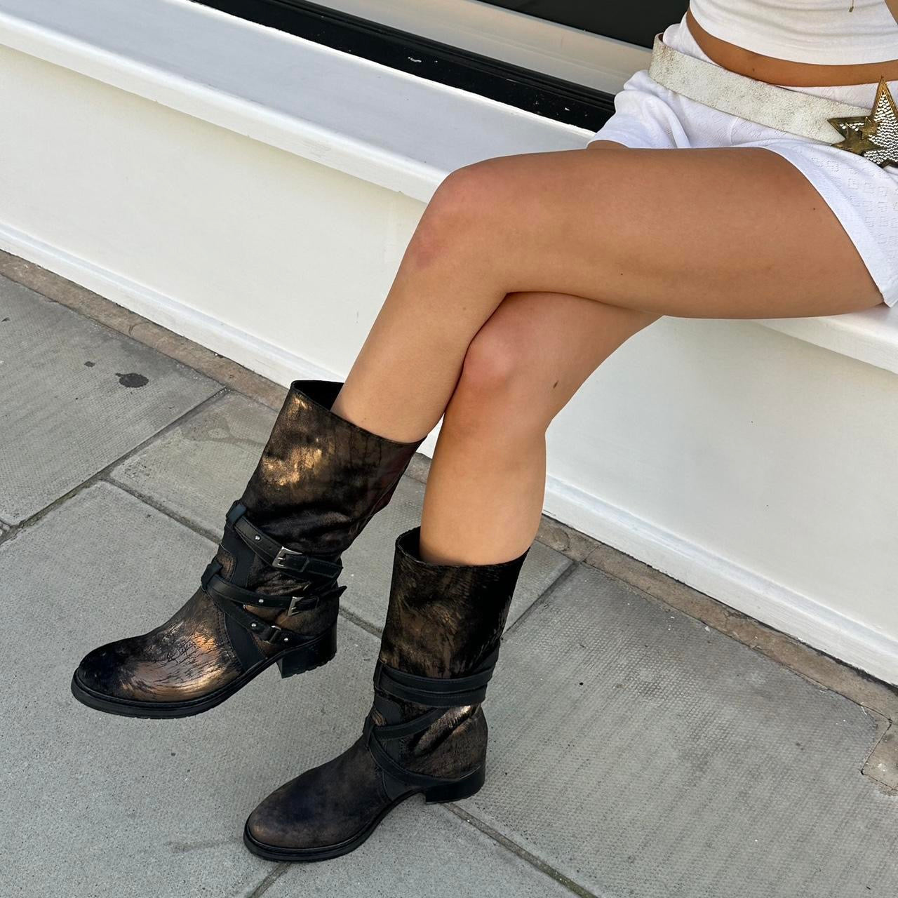 Vintage Sebastian made in Italy buckle leather boots