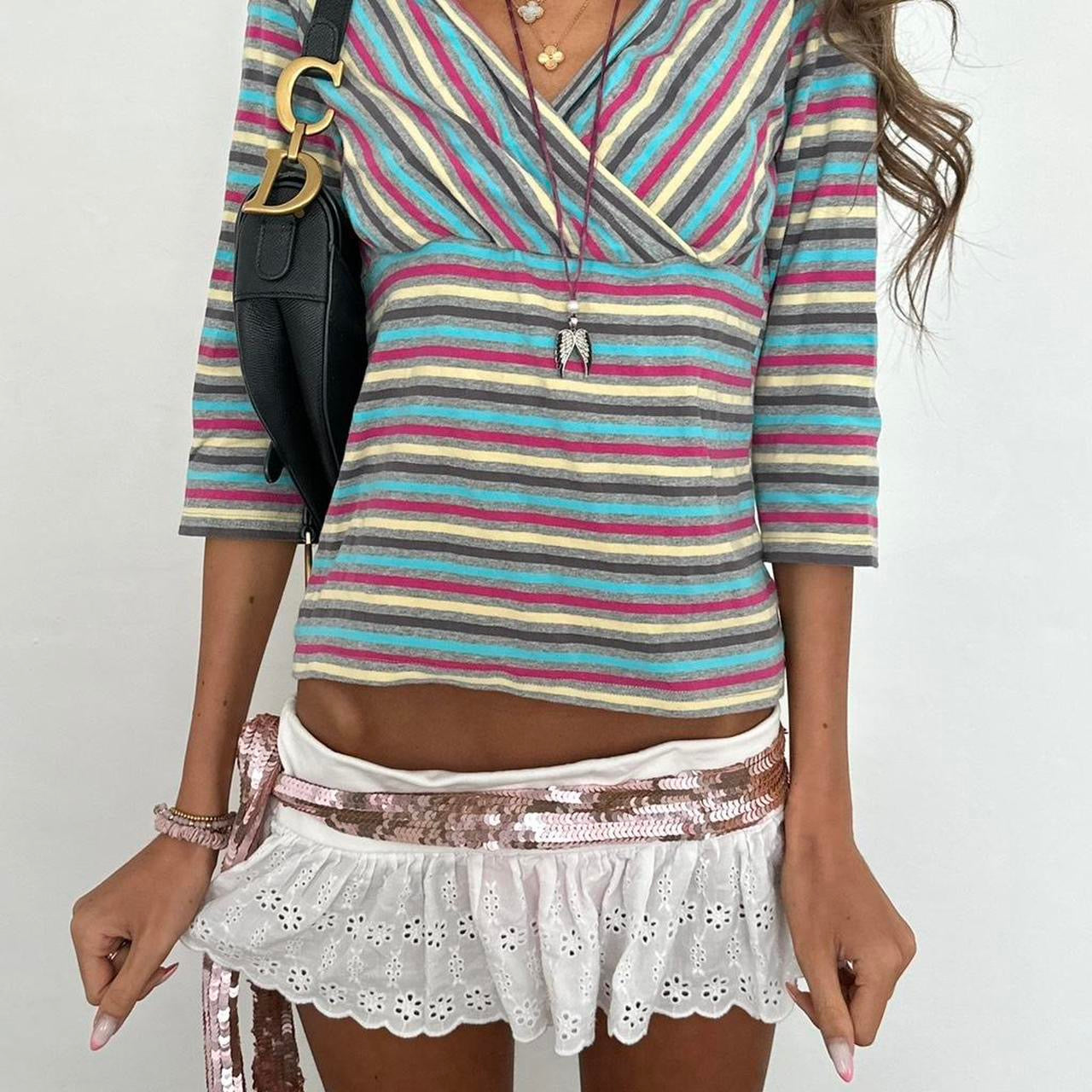 Vintage striped V neck preppy top