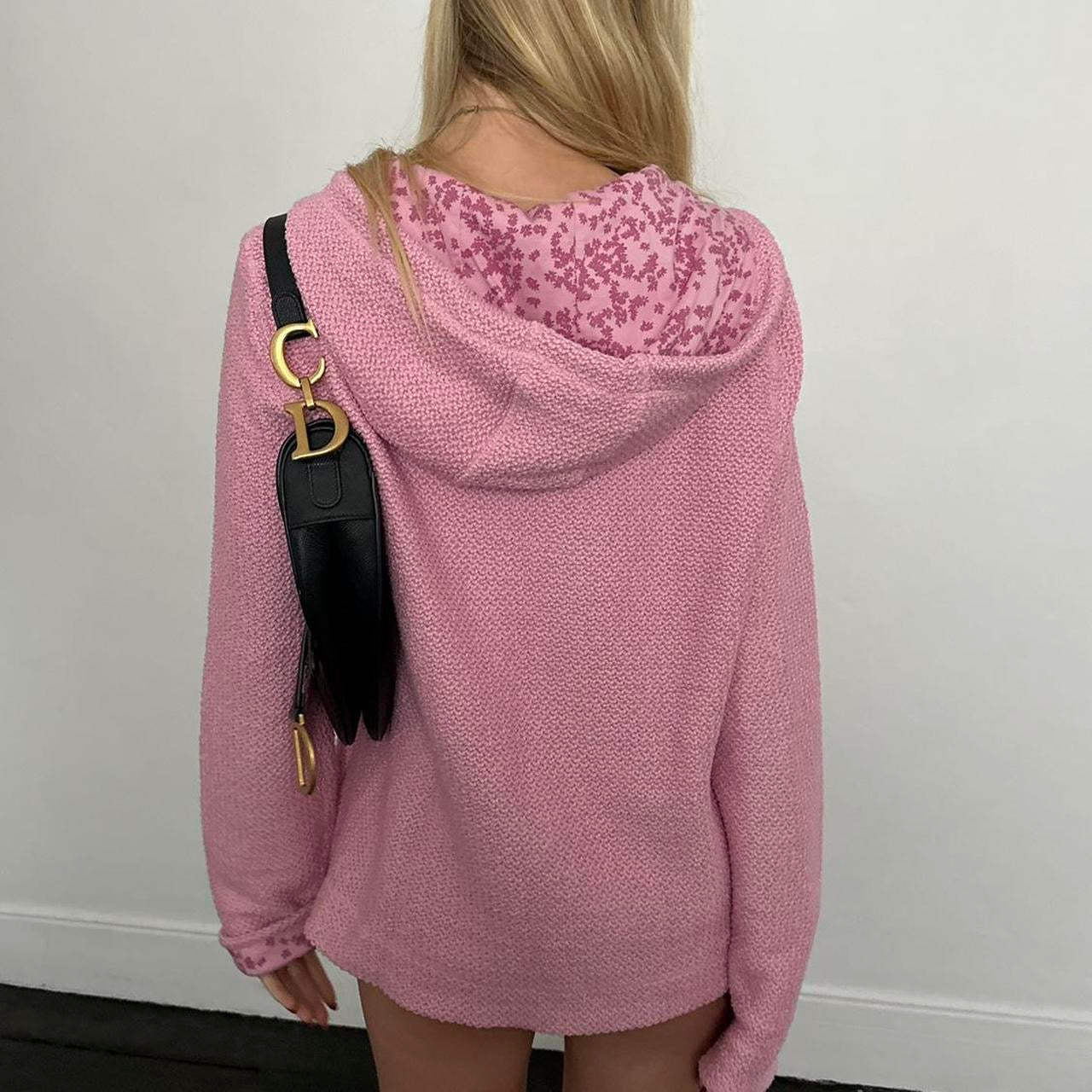 Vintage pink knit zip up hoodie