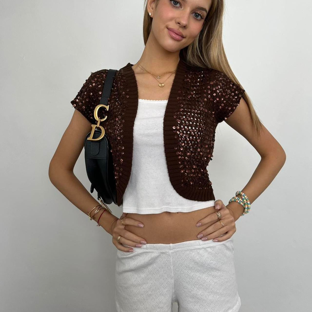 Vintage brown sequin cardigan top