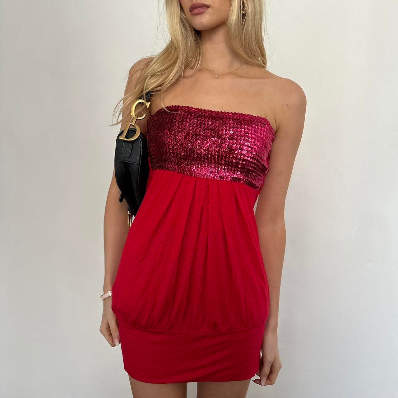 Vintage sequin red party strapless dress