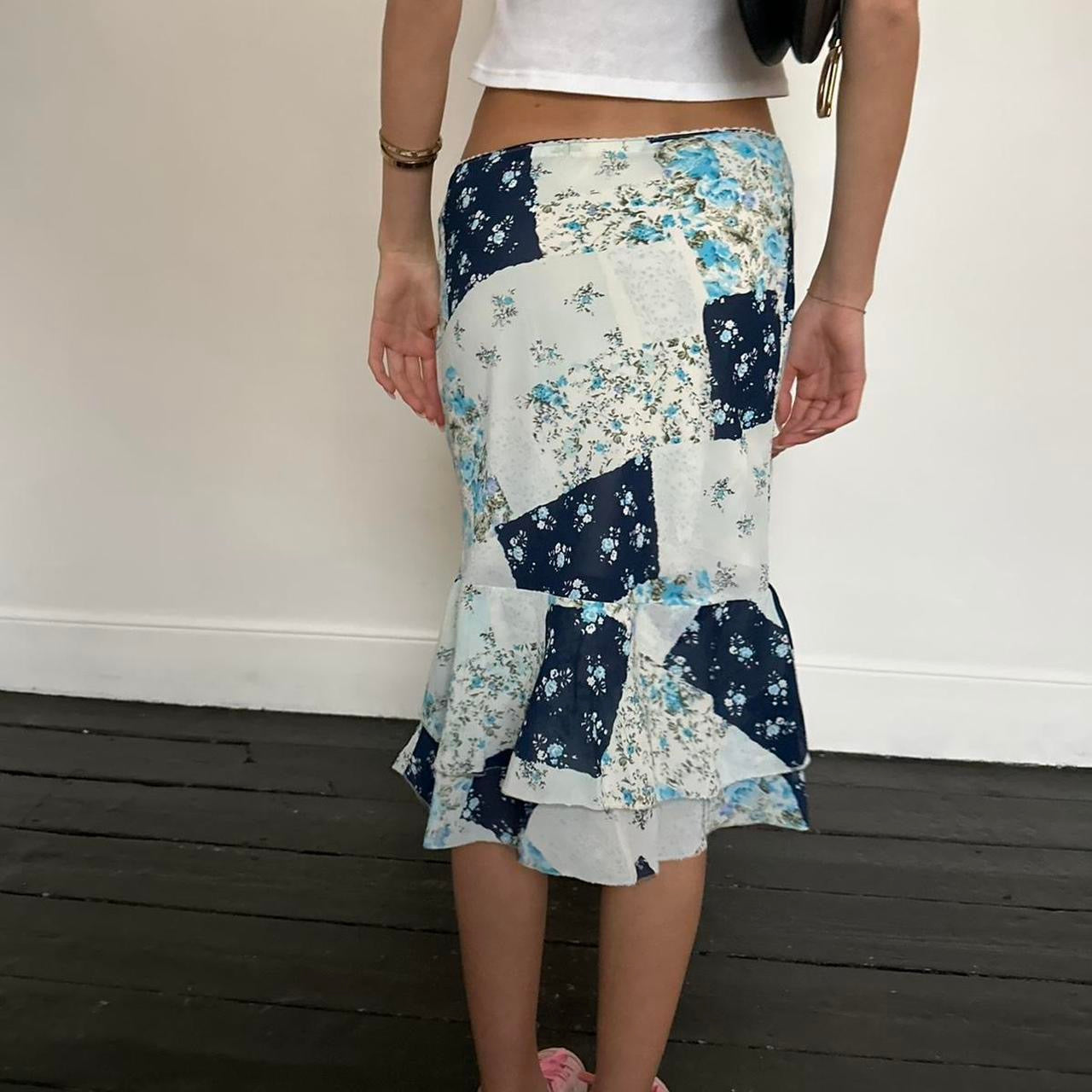 Vintage 90’s blue patchwork midi skirt