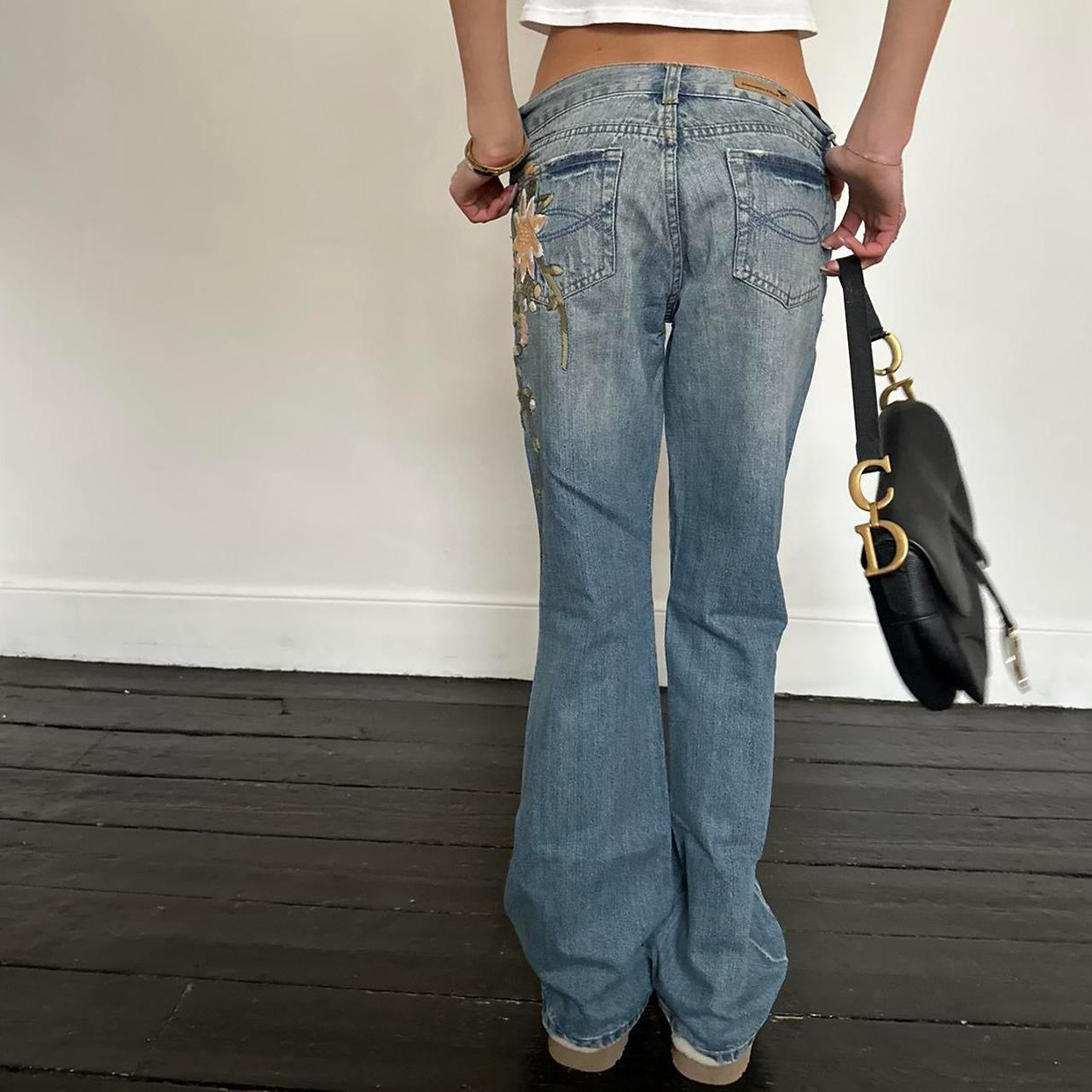 Vintage Abercrombie and Fitch 2000’s blue embroidered bootcut jeans