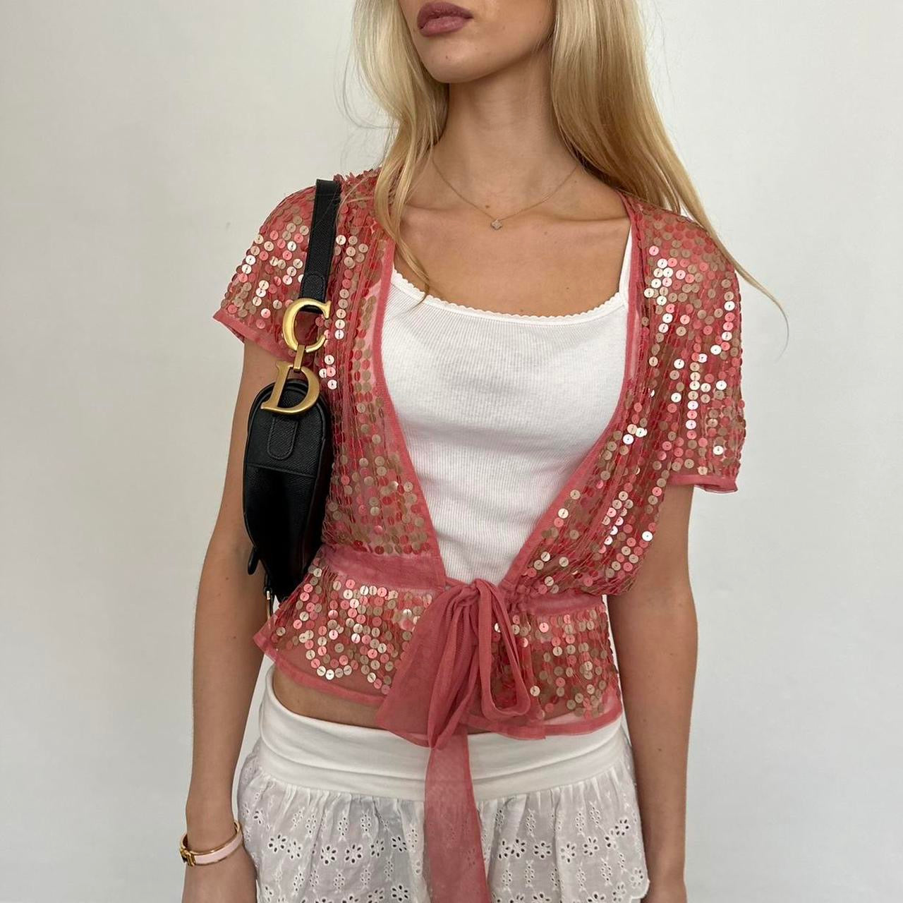 Vintage 90’s sequin mesh tie up cardigan top