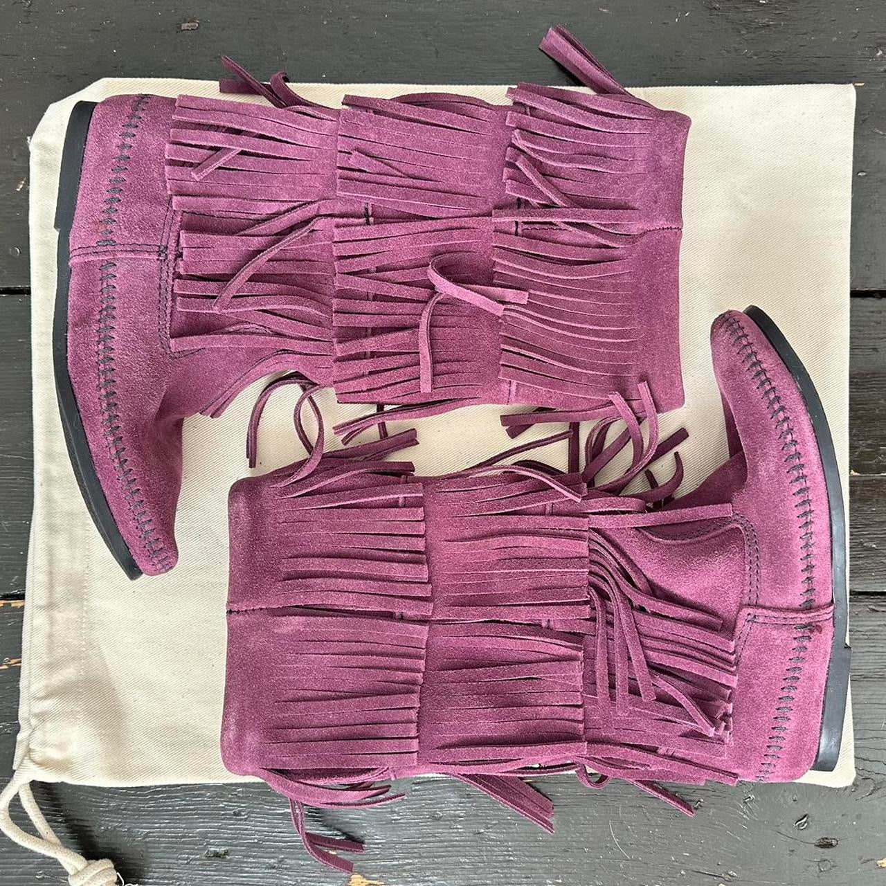 Vintage plum suede fringe leather boots