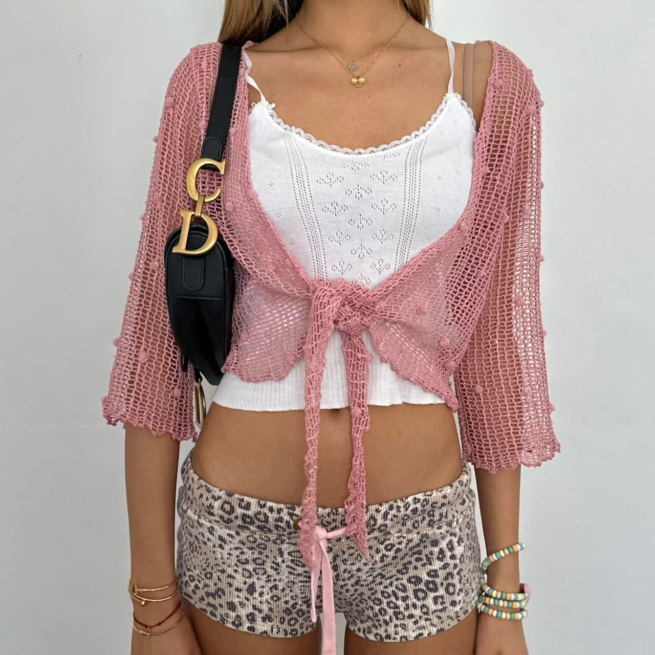 Vintage pink crochet layering top