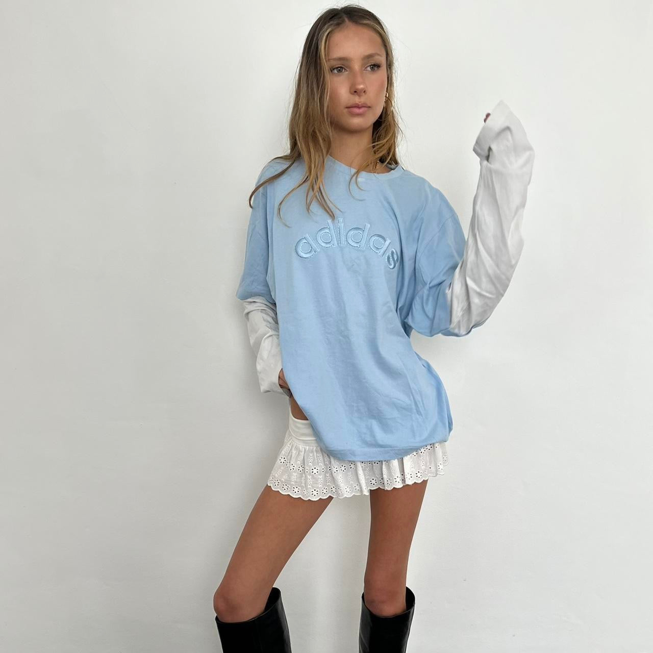 Vintage 90s rare Adidas baby blue double layered long sleeve top 🩵🪽