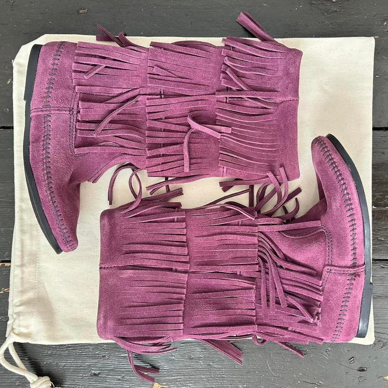 Vintage plum suede fringe leather boots