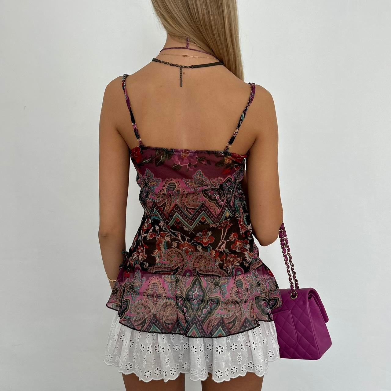 Vintage 90’s black and pink floral babydoll top