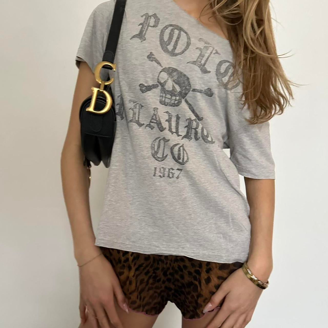 Vintage Ralph Lauren grey graphic off the shoulder top