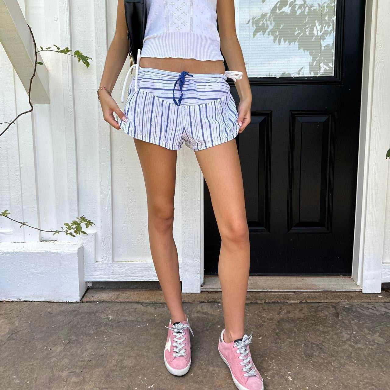 Vintage blue pastel stripe shorts