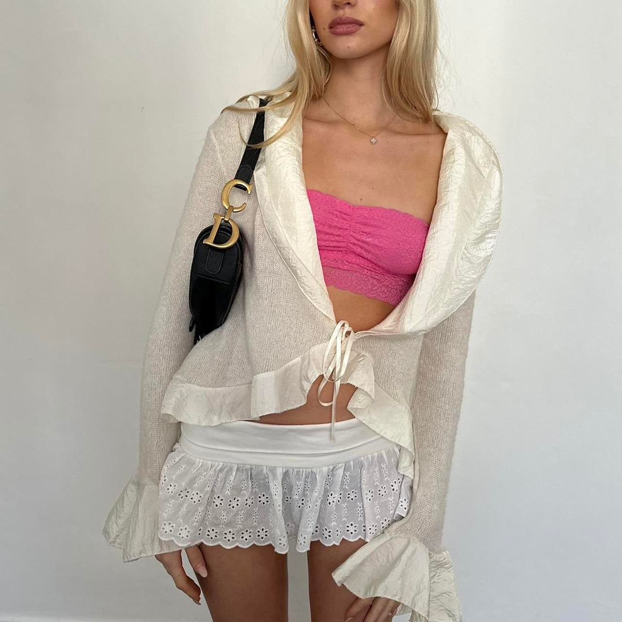 Vintage white tie up cardigan top
