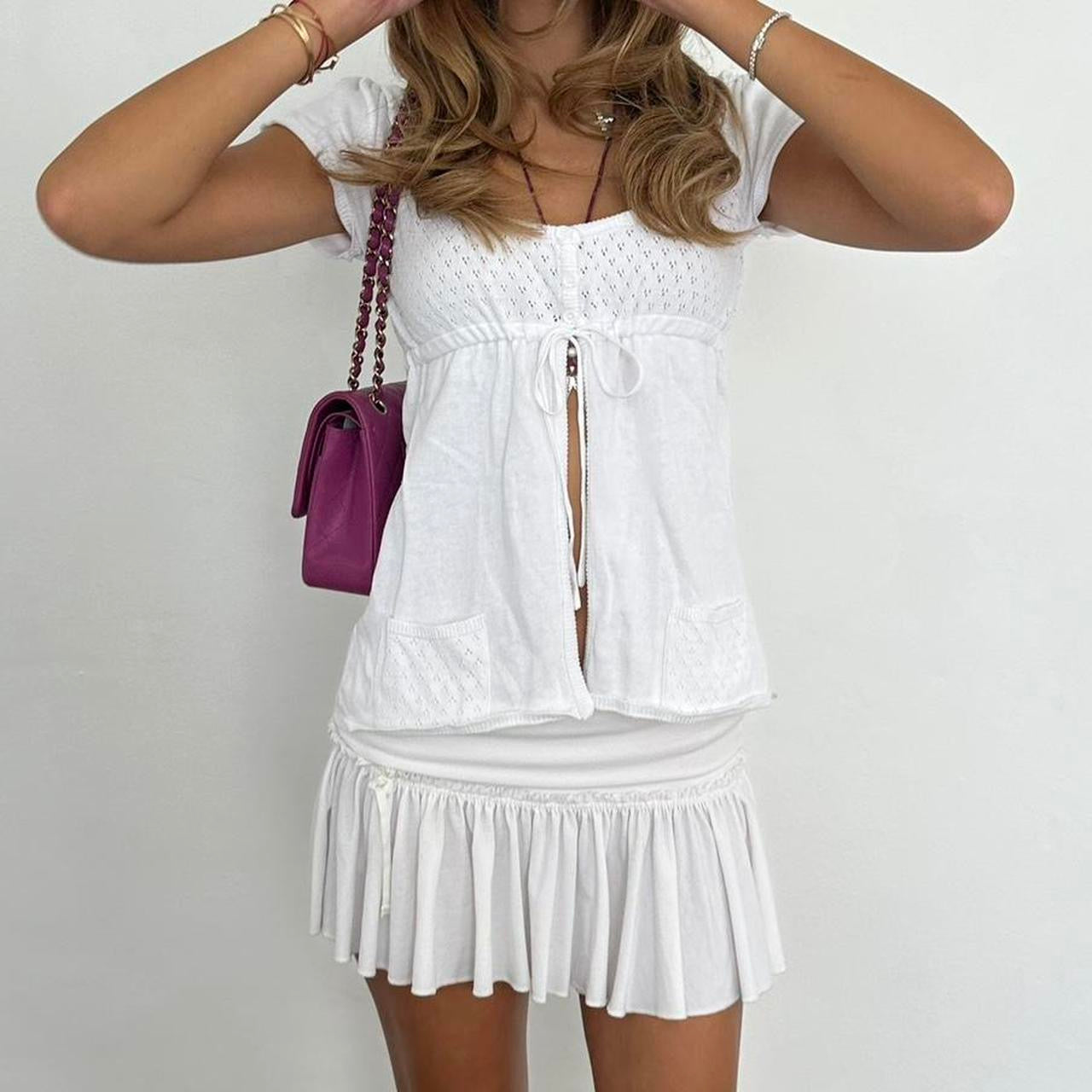 Vintage 90s white babydoll tie up top
