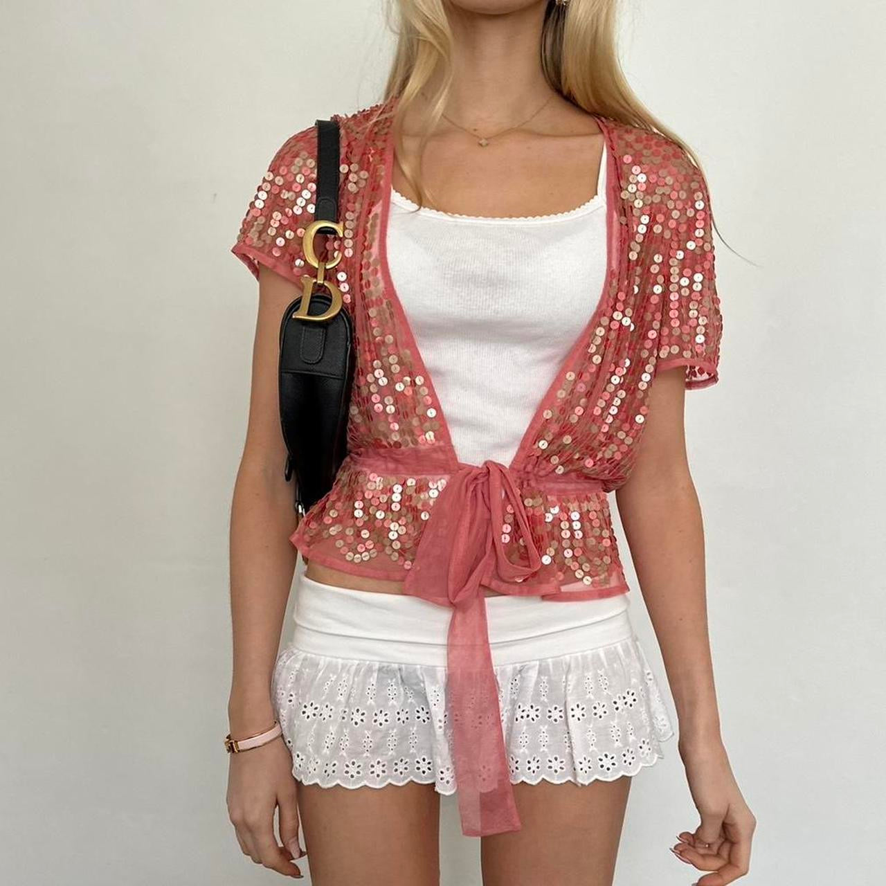 Vintage 90’s sequin mesh tie up cardigan top