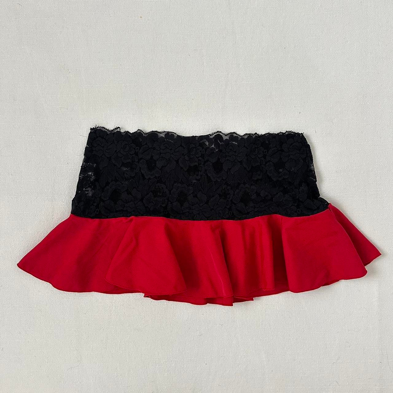 Vintage black lace and red micro mini skirt