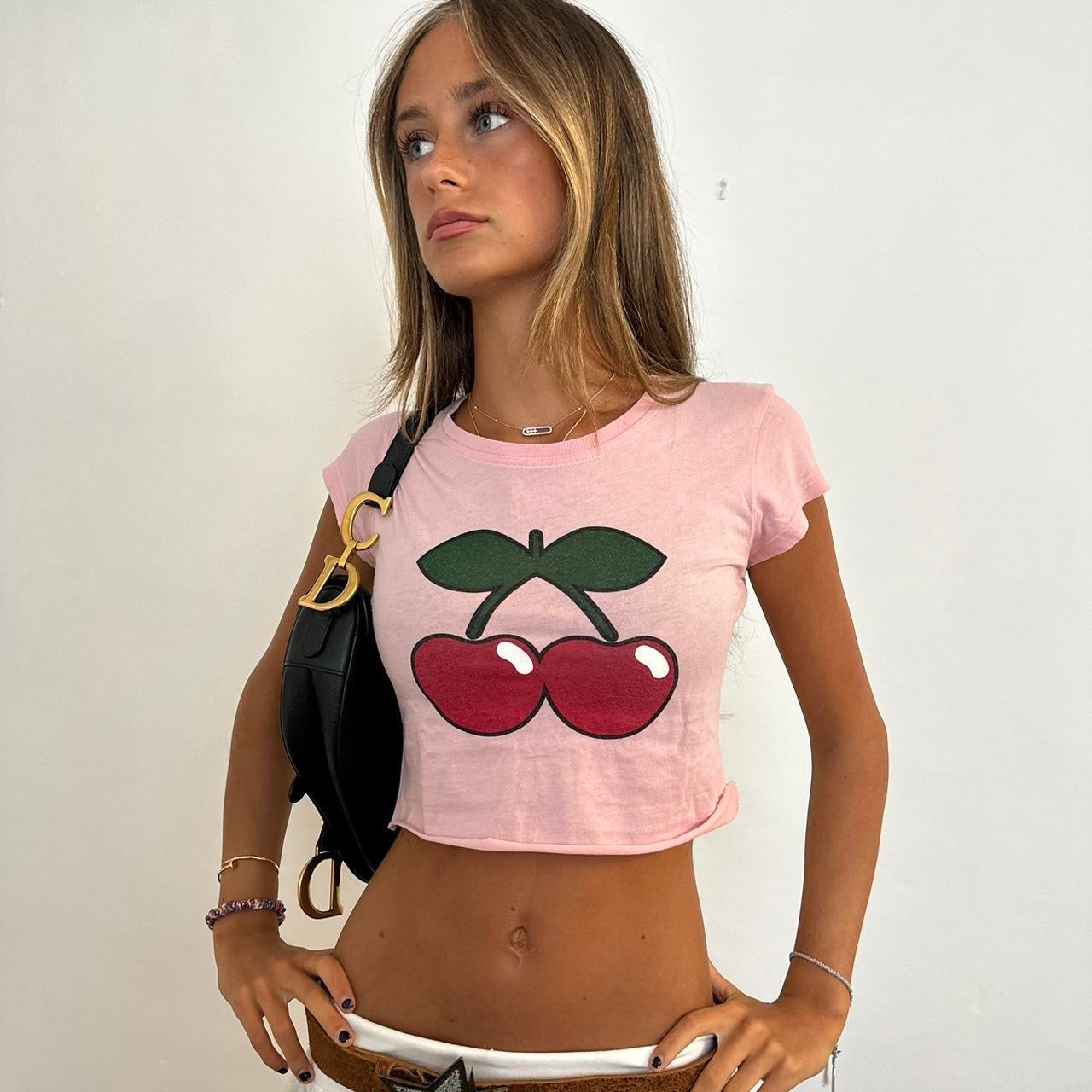 Vintage pink cherry baby tee π