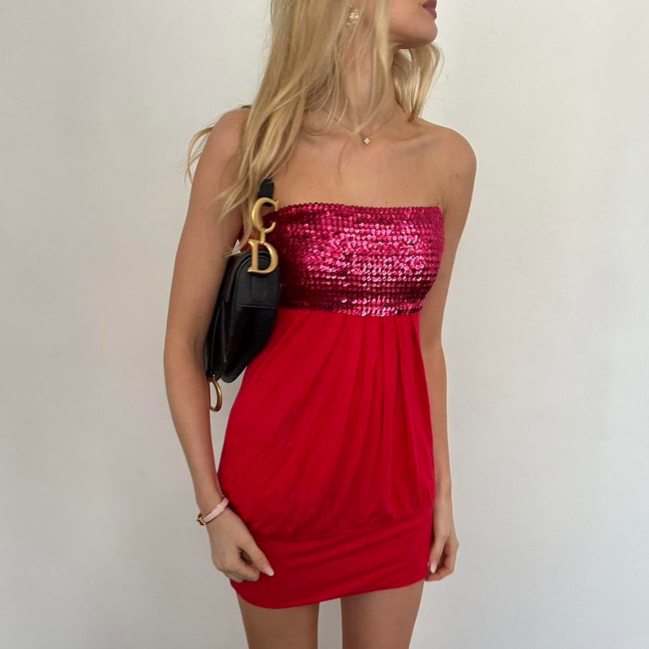 Vintage sequin red party strapless dress