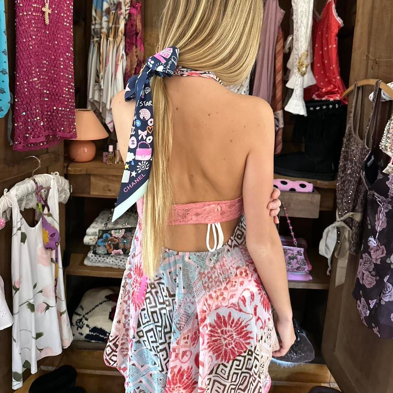 Vintage 90’s Italian pink mesh and lace pixie dress