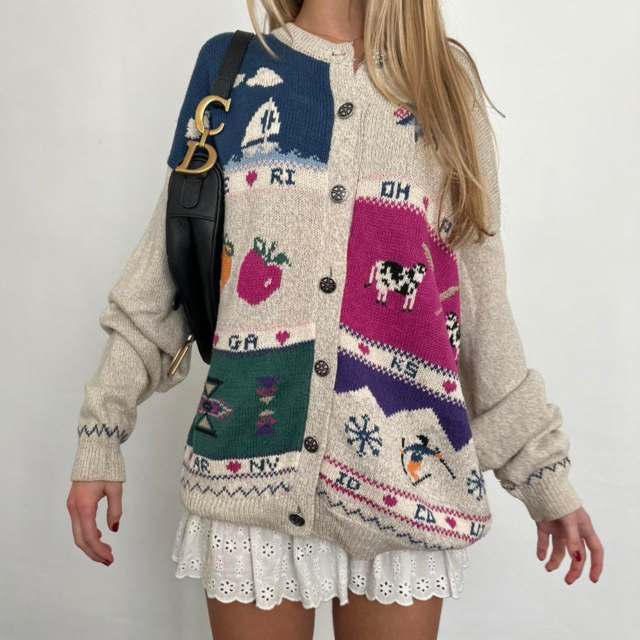 Vintage 90โs preppy knit cardigan ๐๐งบ