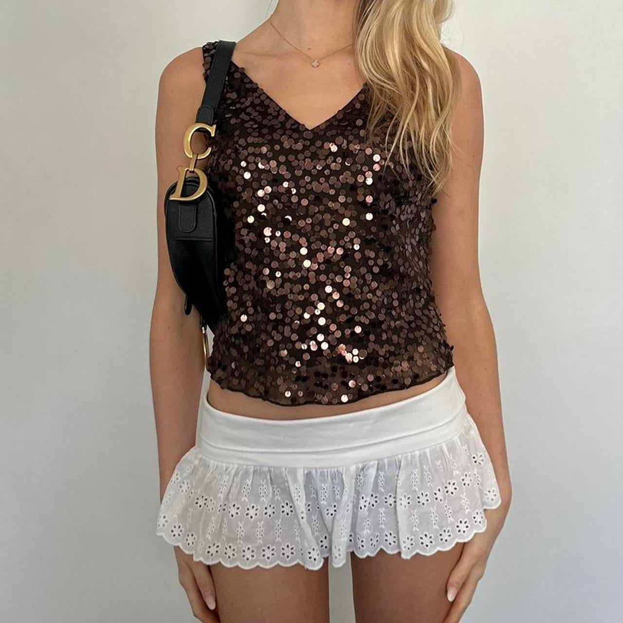 Vintage brown sequin cami top