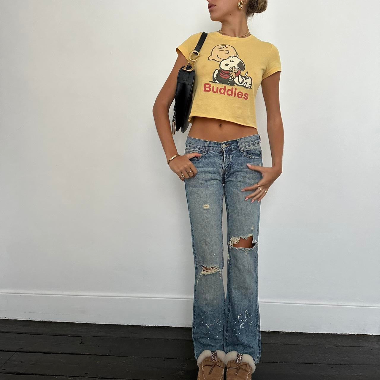 Vintage yellow snoopy graphic pink baby tee