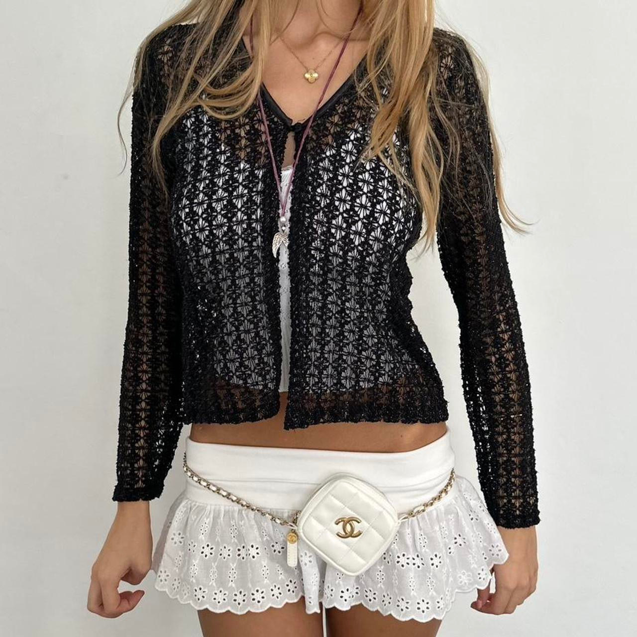 Vintage 90’s black crochet cardigan top