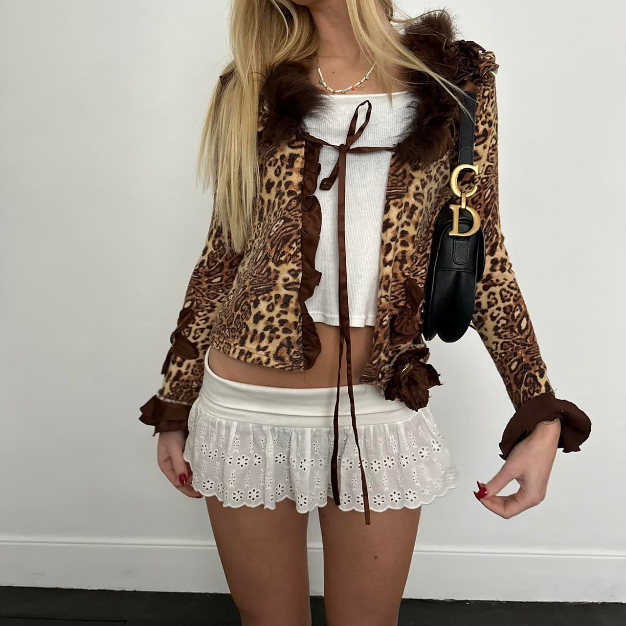 Vintage 90’s leopard print tie up cardigan