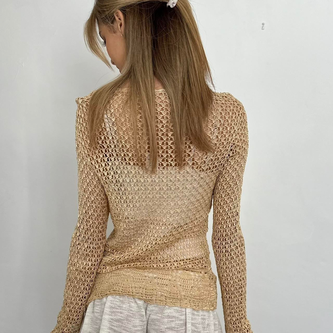 Vintage 90ās gold crochet tie up layering top