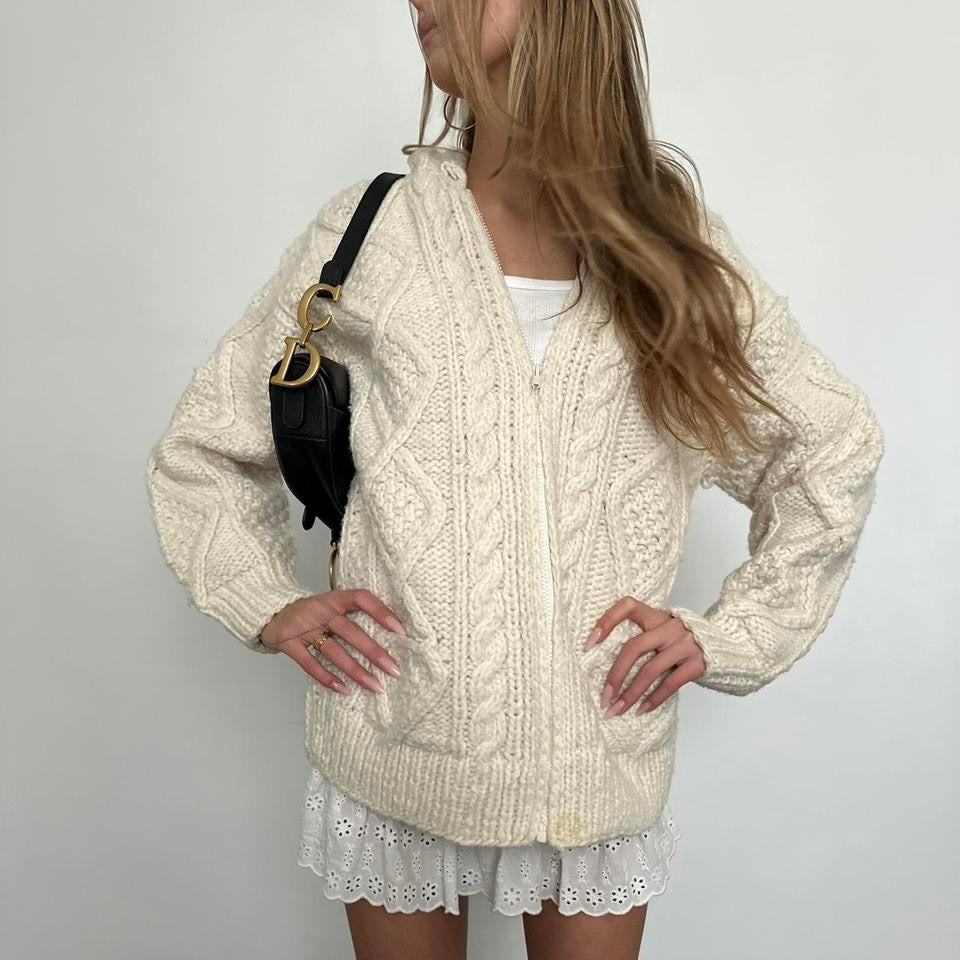 Vintage 90’s cream knit hooded jacket