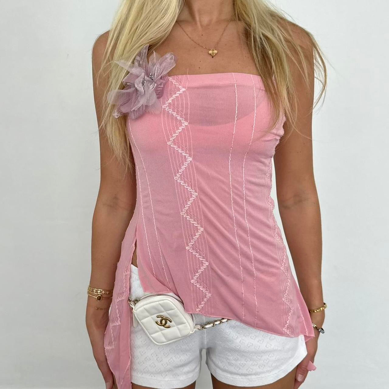 Vintage 90’s pink strapless flower motif top