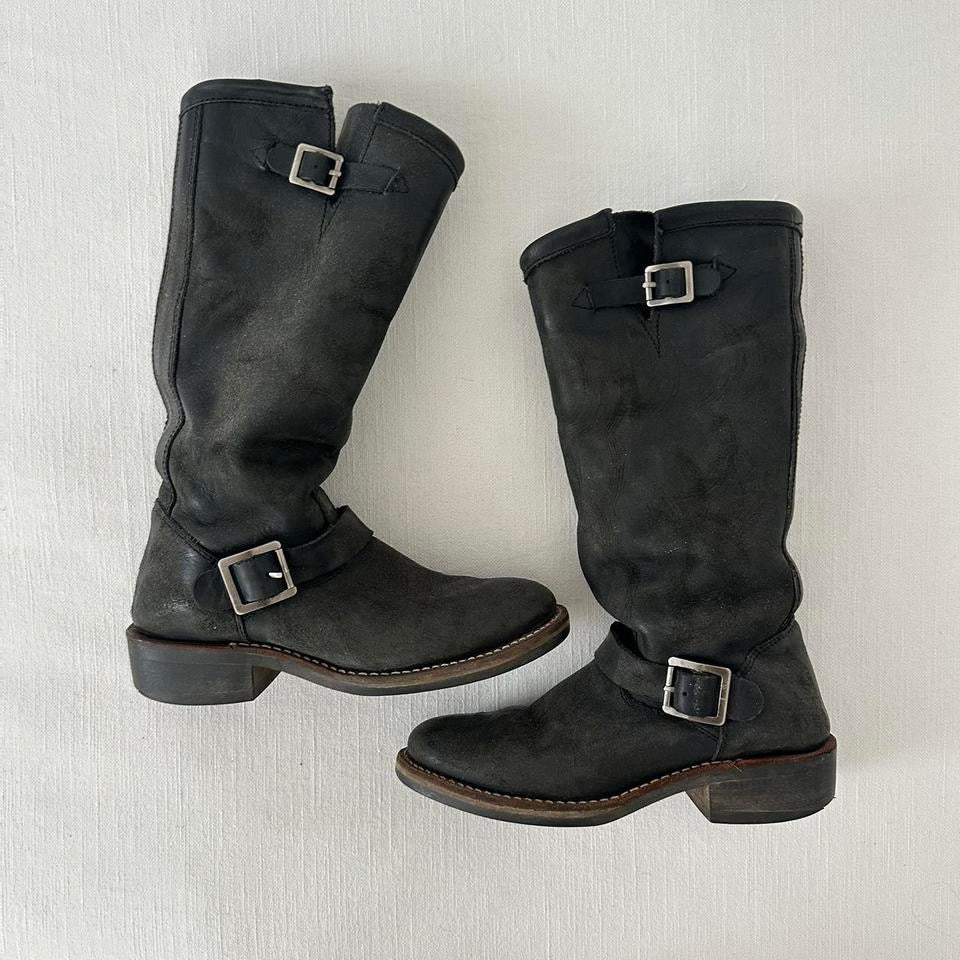Vintage leather black moto boots
