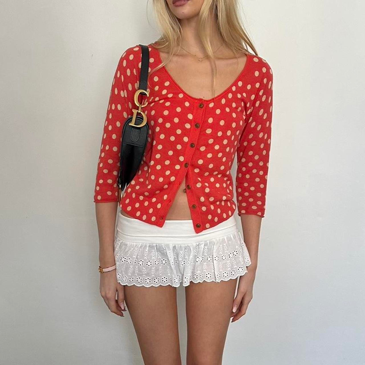 Vintage red polka dot cardigan top