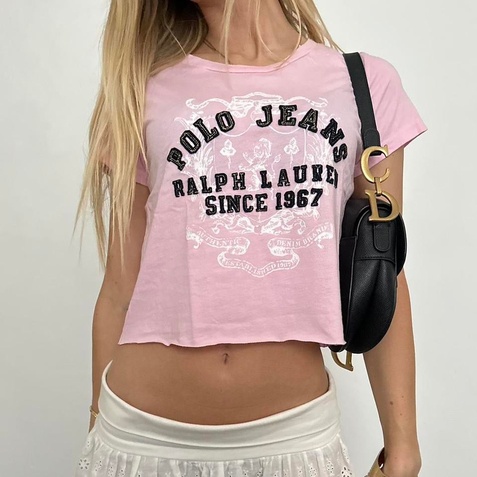 Vintage Polo Jeans Ralph Lauren graphic baby tee pastel pink