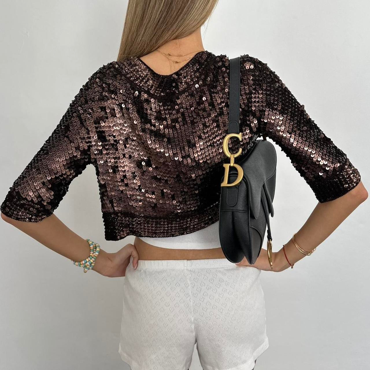 Vintage brown sequin cardigan top