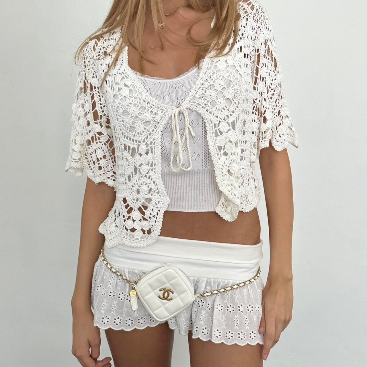 Vintage white crochet delicate layering top
