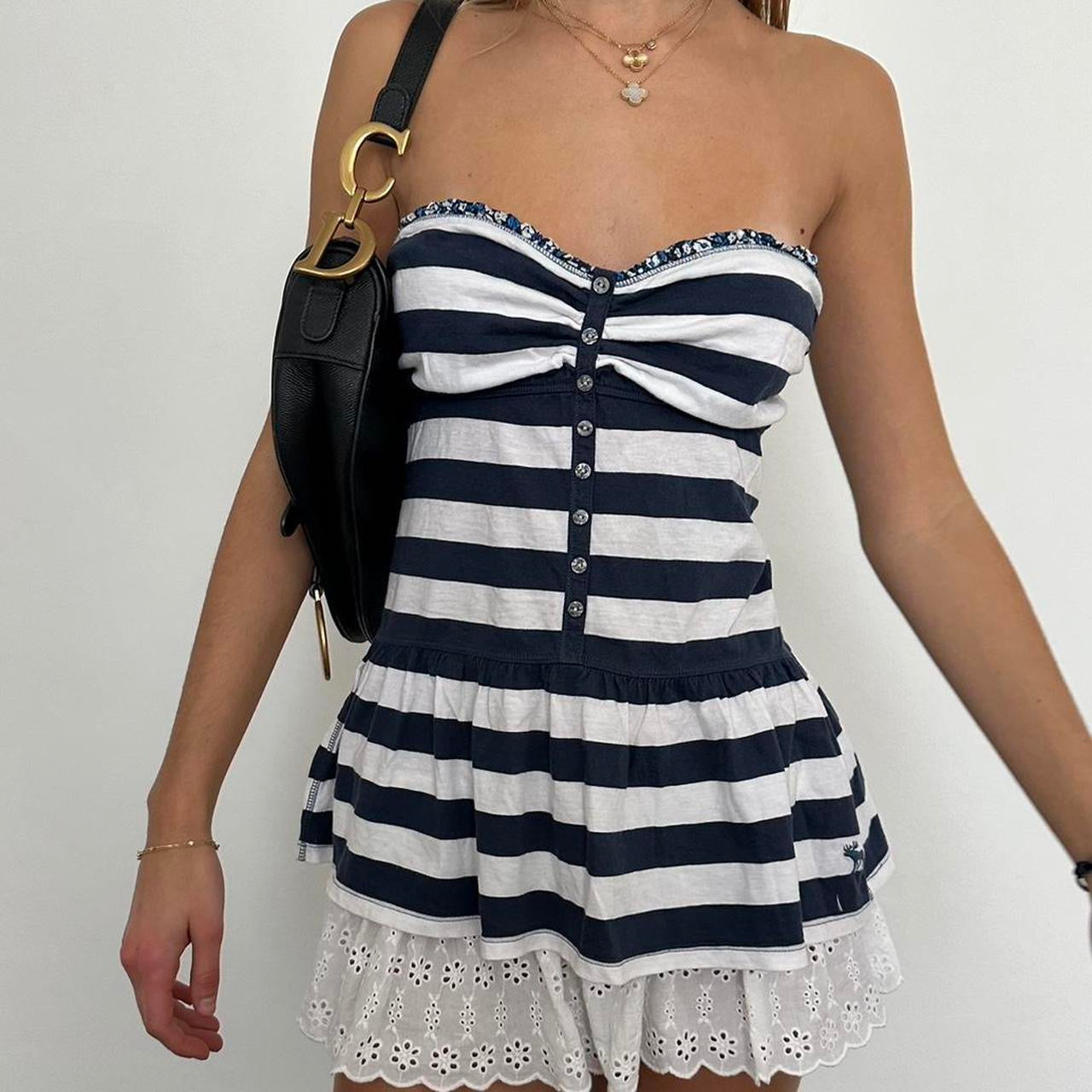 Vintage 2000s Abercrombie and Fitch strapless navy striped top