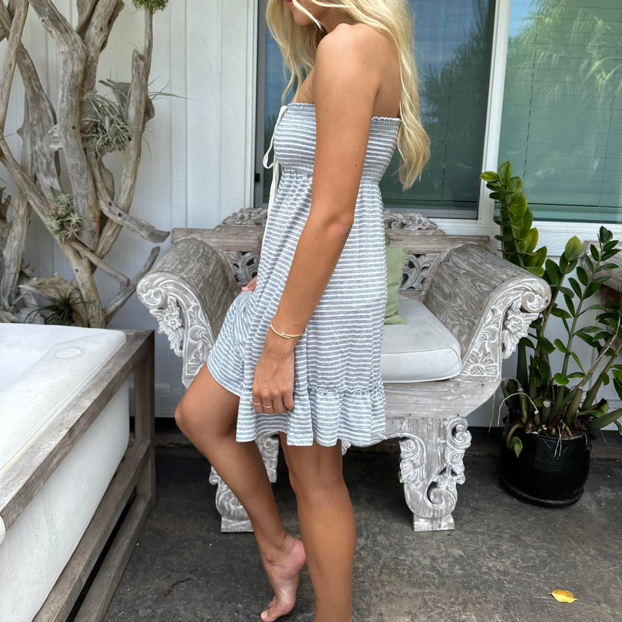 Vintage Victoria’s Secret grey striped strapless dress