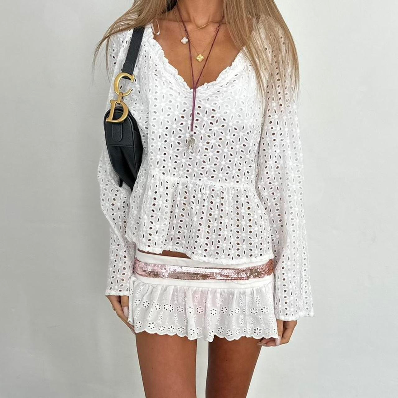 Vintage 00s white broderie boho summer top