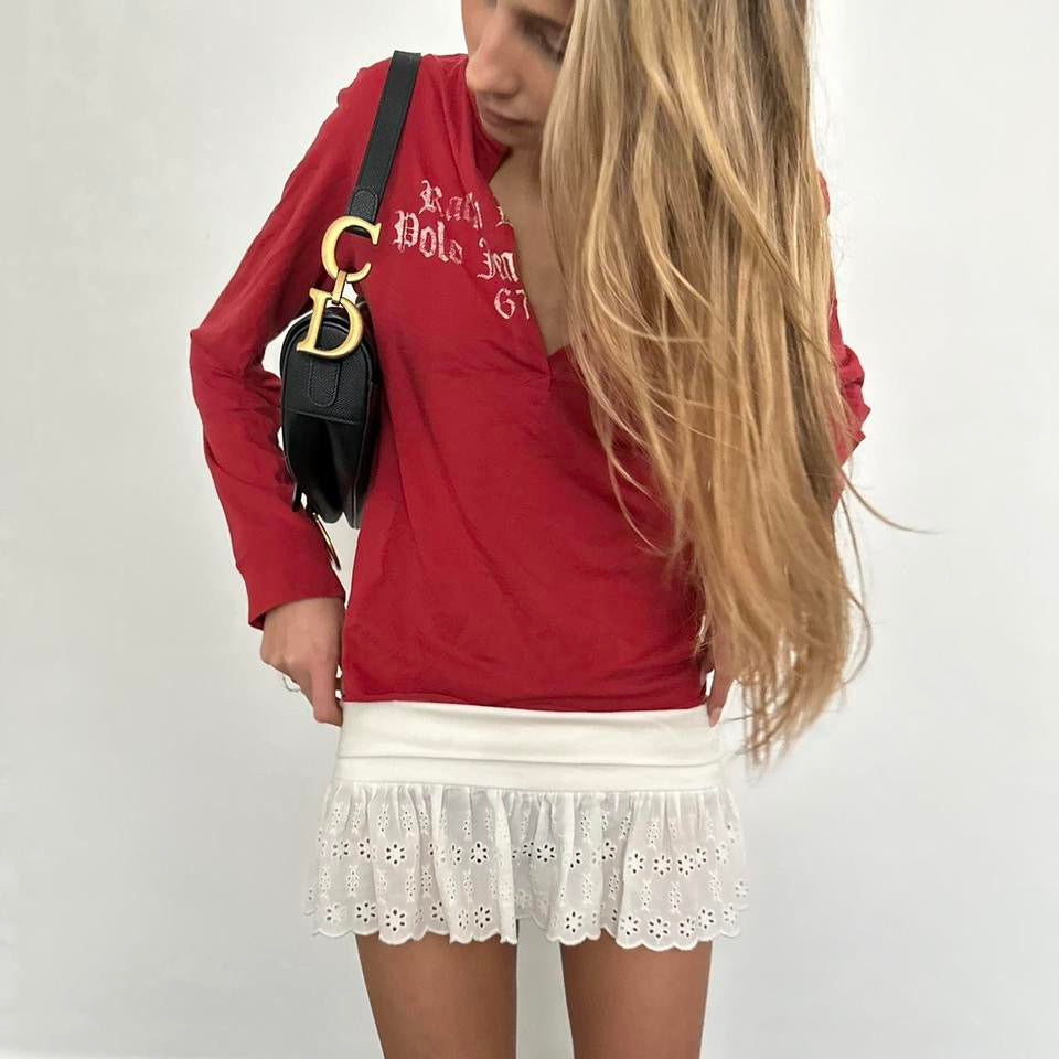 Vintage Ralph Lauren dark red script long sleeve  top