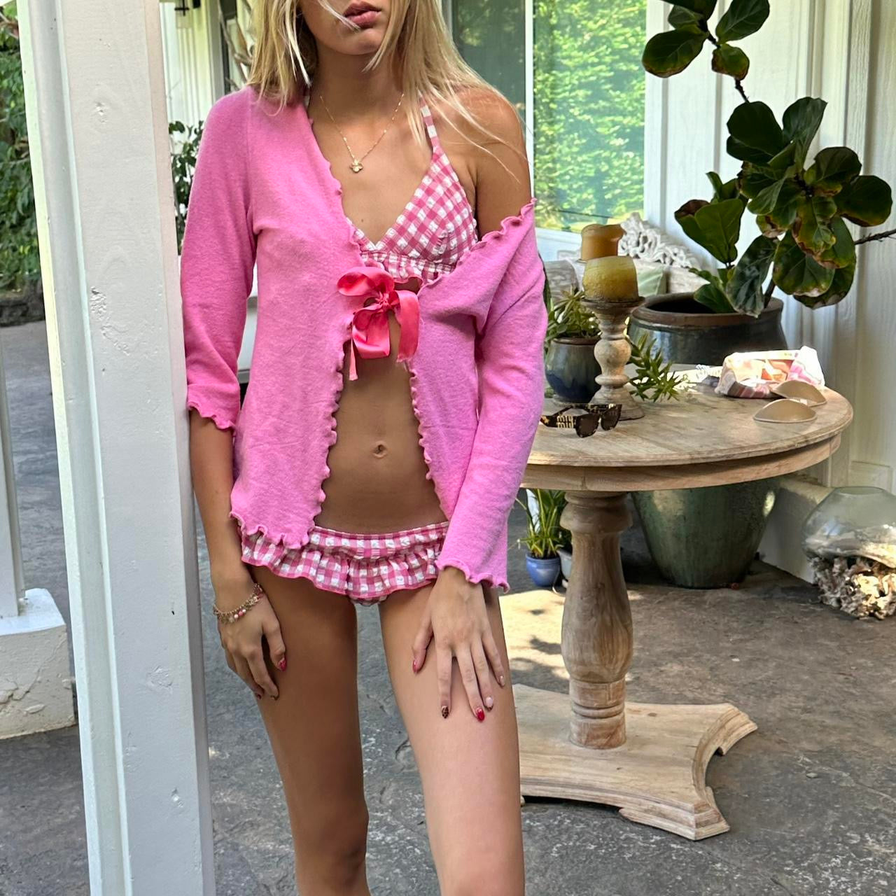 Vintage 90’s pink ribbon tie up cardigan top