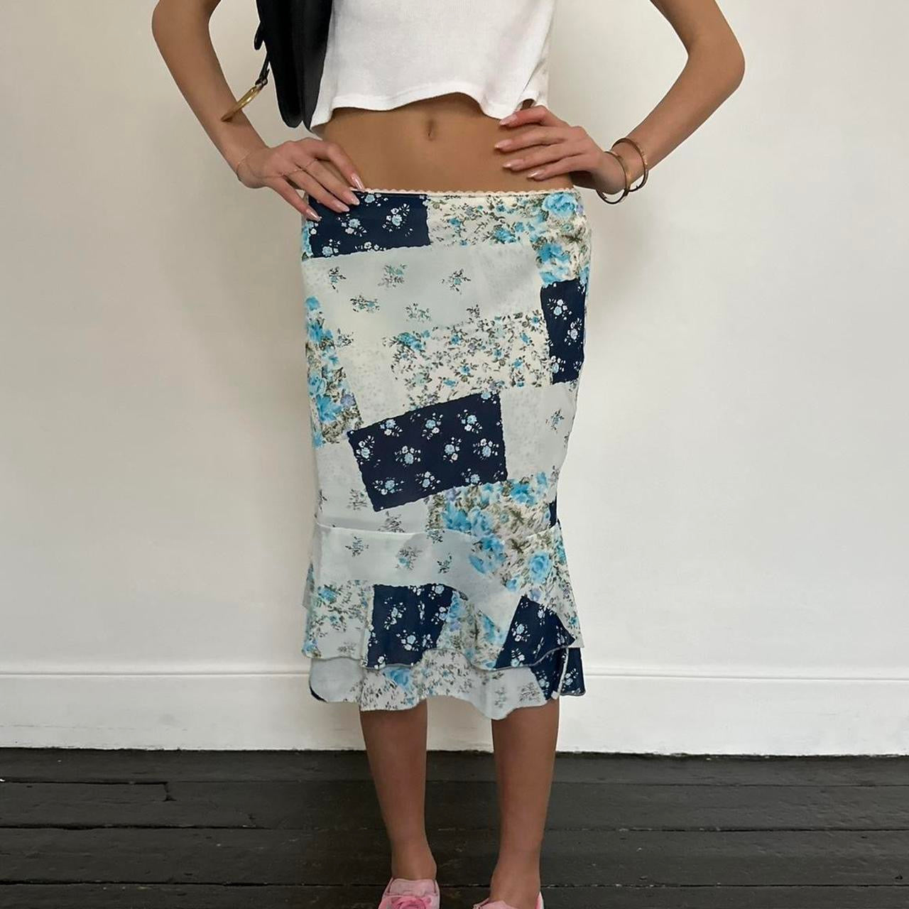 Vintage 90’s blue patchwork midi skirt